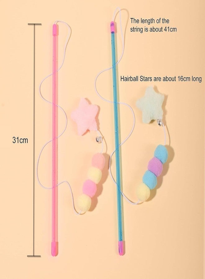 Tnyvm Pink Cat Stick Toy, Cat Teaser Wand Toys, Interactive Cat Toys, Elastic Rope Plush Ball Star Pendant Bite Comfortable Grip, Indoor Kitten Wand Mice and Animals - Image 2